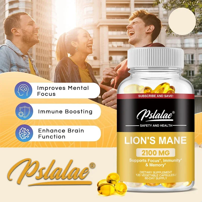 Natural Organic Lion's Mane Mushroom Capsules Made Organic, Vegan, Gluten Free