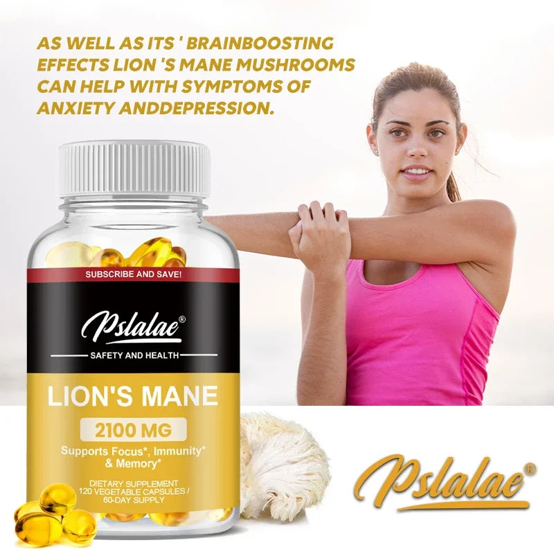 Natural Organic Lion's Mane Mushroom Capsules Made Organic, Vegan, Gluten Free