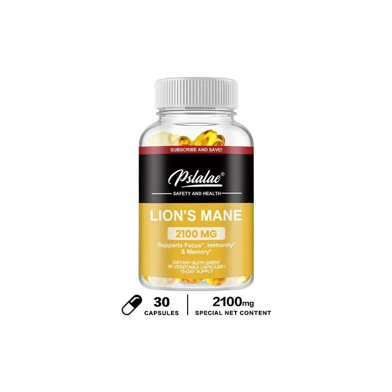 Natural Organic Lion's Mane Mushroom Capsules Made Organic, Vegan, Gluten Free