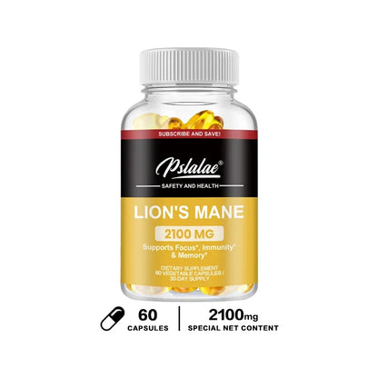 Natural Organic Lion's Mane Mushroom Capsules Made Organic, Vegan, Gluten Free